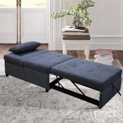 26.8 in. Width Dark Gray Velvet Single Size Sofa Bed by Huluwat -Southern Enterprises Sales dark gray huluwat sofa beds dj tc w31132228 31 1000