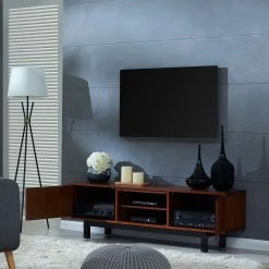 Hanna 63 in. Dark Tobacco and Black Engineered Wood TV Stand Fits TVs Up to 61 in. by Southern Enterprises -Southern Enterprises Sales dark tobacco and black finish southern enterprises tv stands hd531731 77 1000