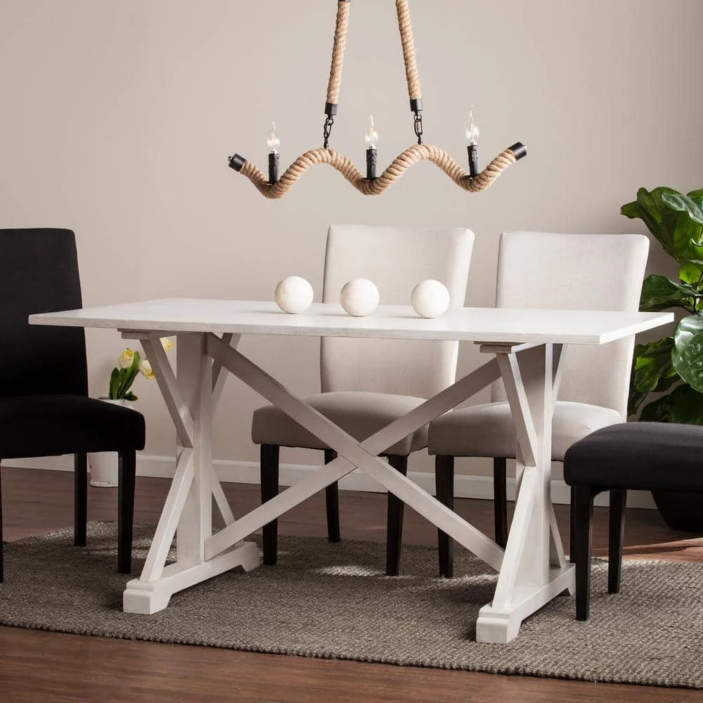 Wexer 35 in. Rectangle Distressed White Finish MDF Top Farmhouse 6 Person Dining Table by Southern Enterprises 3 Wexer 35 in. Rectangle Distressed White Finish MDF Top Farmhouse 6 Person Dining Table by Southern Enterprises