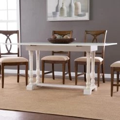 Hillma 36 in. Rectangle Distressed White Finish MDF Top Folding Trestle Console to 6 Person Dining Table by Southern Enterprises -Southern Enterprises Sales distressed white southern enterprises kitchen dining tables hd650210 31 1000