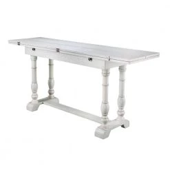 Hillma 36 in. Rectangle Distressed White Finish MDF Top Folding Trestle Console to 6 Person Dining Table by Southern Enterprises