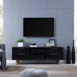Mackinac 63 in. Ebony Engineered Wood TV Stand Fits TVs Up to 61 in. by Southern Enterprises -Southern Enterprises Sales ebony finish southern enterprises tv stands hd531045 4f 1000