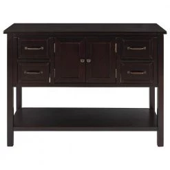 43 in. Espresso Color Modern Rectangle Solid Wood Console Table for Living Room with 4-Drawers 1-Cabinet and 1-Shelf by Huluwat