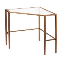42 in. Corner Gold/Clear Writing Desks with Glass Top by Southern Enterprises