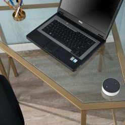 42 in. Corner Gold/Clear Writing Desks with Glass Top by Southern Enterprises -Southern Enterprises Sales gold clear southern enterprises writing desks hd524511 c3 1000