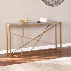 Salla 52 in. Gold/Gray Faux Marble Standard Rectangle Composite Console Table by Southern Enterprises