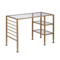42.8 in. Rectangular Gold Metal/Glass Writing Desks with Glass Top by Southern Enterprises