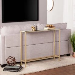 Rakin 36 in. Gold Standard Rectangle Mirrored Console Table by Southern Enterprises -Southern Enterprises Sales gold southern enterprises console tables hd675169 4f 1000
