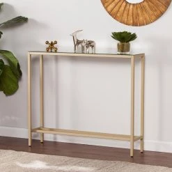 Rakin 36 in. Gold Standard Rectangle Mirrored Console Table by Southern Enterprises -Southern Enterprises Sales gold southern enterprises console tables hd675169 a0 1000