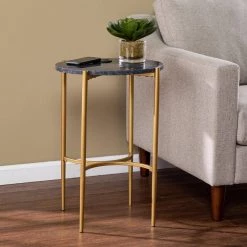 Carmel 16.50 in. Gold Round Marble End Table by Southern Enterprises -Southern Enterprises Sales gold southern enterprises end side tables hd391946 31 1000
