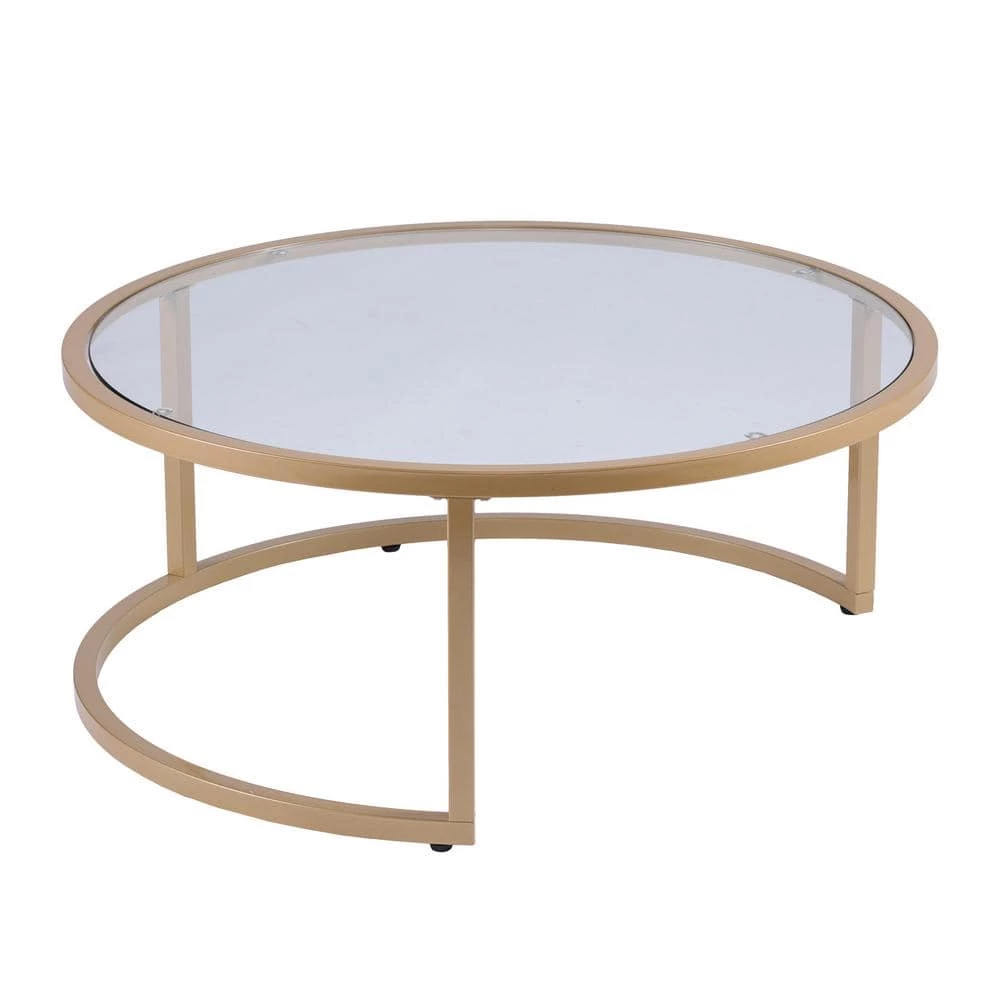Narita 36 in. Gold Medium Round Glass Coffee Table with Nesting Tables by Southern Enterprises 7 Narita 36 in. Gold Medium Round Glass Coffee Table with Nesting Tables by Southern Enterprises - Image 5