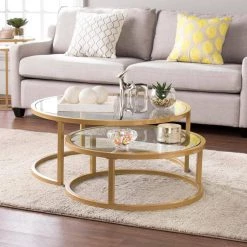 Narita 36 in. Gold Medium Round Glass Coffee Table with Nesting Tables by Southern Enterprises 17 Narita 36 in. Gold Medium Round Glass Coffee Table with Nesting Tables by Southern Enterprises -Southern Enterprises Sales gold southern enterprises nesting tables hd652351 31 1000