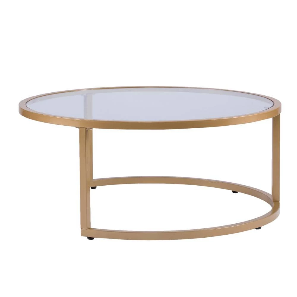 Narita 36 in. Gold Medium Round Glass Coffee Table with Nesting Tables by Southern Enterprises 8 Narita 36 in. Gold Medium Round Glass Coffee Table with Nesting Tables by Southern Enterprises - Image 6