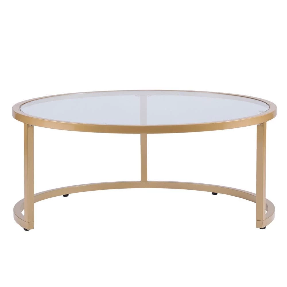 Narita 36 in. Gold Medium Round Glass Coffee Table with Nesting Tables by Southern Enterprises 3 Narita 36 in. Gold Medium Round Glass Coffee Table with Nesting Tables by Southern Enterprises