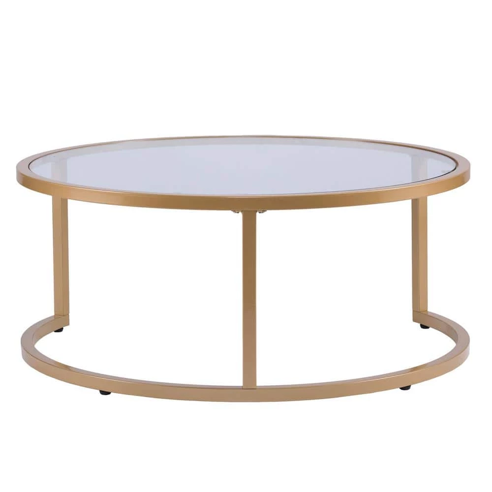 Narita 36 in. Gold Medium Round Glass Coffee Table with Nesting Tables by Southern Enterprises 4 Narita 36 in. Gold Medium Round Glass Coffee Table with Nesting Tables by Southern Enterprises - Image 2