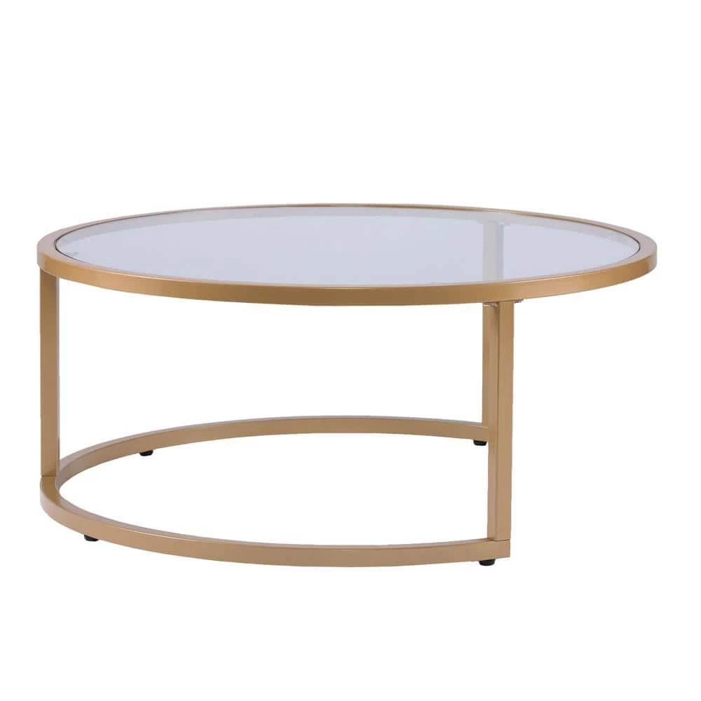 Narita 36 in. Gold Medium Round Glass Coffee Table with Nesting Tables by Southern Enterprises 9 Narita 36 in. Gold Medium Round Glass Coffee Table with Nesting Tables by Southern Enterprises - Image 7