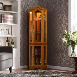 Priscilla Golden Oak Glass Door Curio Cabinet by Southern Enterprises 8 Priscilla Golden Oak Glass Door Curio Cabinet by Southern Enterprises -Southern Enterprises Sales golden oak with antiqued hardware southern enterprises display cabinets hd888392 77 1000