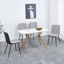 Gray Linen Metal Leg Modern Minimalist Dining Chair with Fabric Cushion Seat Back (Set of 4) by Huluwat -Southern Enterprises Sales gray and black huluwat dining chairs dj w29932675 31 1000
