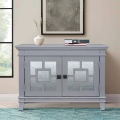 Gray Accent Storage Wooden Cabinet with Decorative Mirror Door by Huluwat -Southern Enterprises Sales gray huluwat accent cabinets dj tc wf284088aae 31 1000