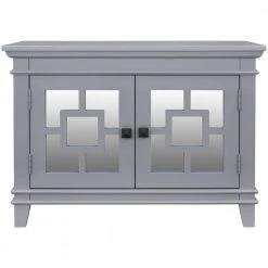 Gray Accent Storage Wooden Cabinet with Decorative Mirror Door by Huluwat