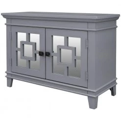 Gray Accent Storage Wooden Cabinet with Decorative Mirror Door by Huluwat -Southern Enterprises Sales gray huluwat accent cabinets dj tc wf284088aae 76 1000