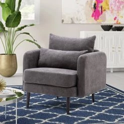 Gray Upholstered Accenting Chair with Solid Wood Legs by Huluwat 19 Gray Upholstered Accenting Chair with Solid Wood Legs by Huluwat -Southern Enterprises Sales gray huluwat accent chairs dj tc pp284075aae 31 1000