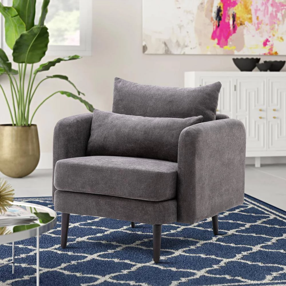 Gray Upholstered Accenting Chair with Solid Wood Legs by Huluwat 11 Gray Upholstered Accenting Chair with Solid Wood Legs by Huluwat - Image 9