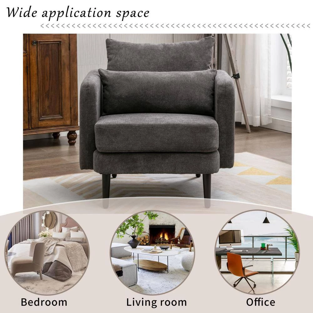 Gray Upholstered Accenting Chair with Solid Wood Legs by Huluwat 8 Gray Upholstered Accenting Chair with Solid Wood Legs by Huluwat - Image 6