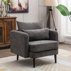 Gray Upholstered Accenting Chair with Solid Wood Legs by Huluwat 18 Gray Upholstered Accenting Chair with Solid Wood Legs by Huluwat -Southern Enterprises Sales gray huluwat accent chairs dj tc pp284075aae 76 1000