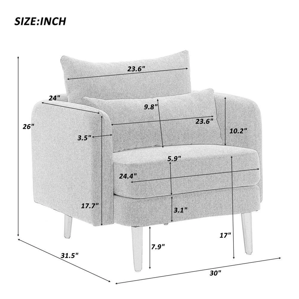 Gray Upholstered Accenting Chair with Solid Wood Legs by Huluwat 5 Gray Upholstered Accenting Chair with Solid Wood Legs by Huluwat - Image 3