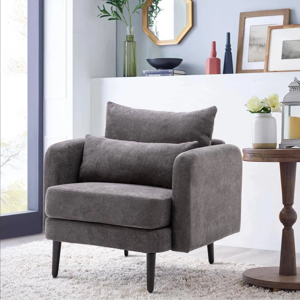 Gray Upholstered Accenting Chair with Solid Wood Legs by Huluwat 4 Gray Upholstered Accenting Chair with Solid Wood Legs by Huluwat - Image 2