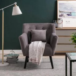 Gray Upholstered Accent Chair with Pillow for Living Room by Huluwat 14 Gray Upholstered Accent Chair with Pillow for Living Room by Huluwat -Southern Enterprises Sales gray huluwat accent chairs djyc g pp284074aae 4f 1000