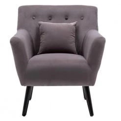 Gray Upholstered Accent Chair with Pillow for Living Room by Huluwat