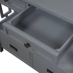 36 in. Gray Modern Rectangle Solid Wood Console Table for Living Room with 4-Drawers and 1-Shelf by Huluwat -Southern Enterprises Sales gray huluwat console tables dj tc wf212304aae 1f 1000