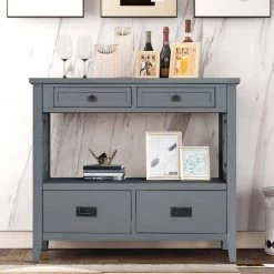 36 in. Gray Modern Rectangle Solid Wood Console Table for Living Room with 4-Drawers and 1-Shelf by Huluwat -Southern Enterprises Sales gray huluwat console tables dj tc wf212304aae 31 1000