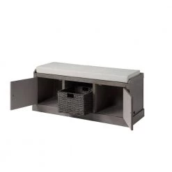 Gray Homes Collection Wood Storage Bench with 2-Cabinets and 1-Basket 18.3 in. H x 45.7 in. W x 15.7 in. D by Huluwat -Southern Enterprises Sales gray huluwat dining benches dj tc wf195953aae 1f 1000