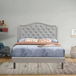 Gray Queen Size Velvet Upholstered Platform Bed Frame with Curve Design and Strong Wood Slat Support by Huluwat 19 Gray Queen Size Velvet Upholstered Platform Bed Frame with Curve Design and Strong Wood Slat Support by Huluwat -Southern Enterprises Sales gray huluwat platform beds dj tc w31128433 31 1000