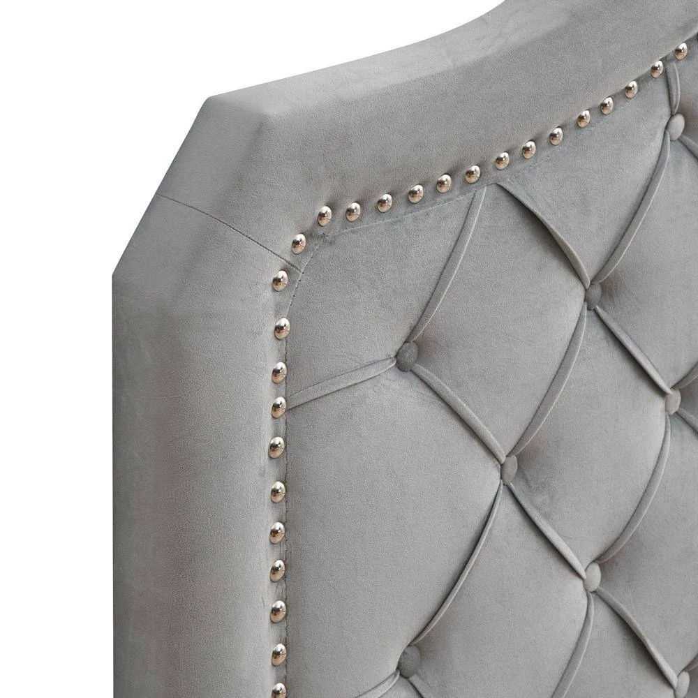 Gray Queen Size Velvet Upholstered Platform Bed Frame with Curve Design and Strong Wood Slat Support by Huluwat 6 Gray Queen Size Velvet Upholstered Platform Bed Frame with Curve Design and Strong Wood Slat Support by Huluwat - Image 4