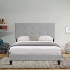 Gray Full Size Upholstered Platform Bed Frame with pull point Tufted Headboard and Strong Wood Slat Support by Huluwat -Southern Enterprises Sales gray huluwat platform beds dj tc w31136118 31 1000