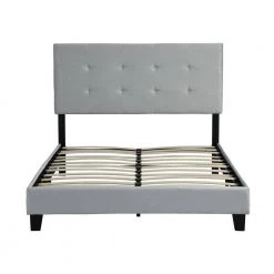 Gray Full Size Upholstered Platform Bed Frame with pull point Tufted Headboard and Strong Wood Slat Support by Huluwat -Southern Enterprises Sales gray huluwat platform beds dj tc w31136118 4f 1000