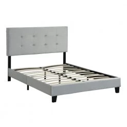 Gray Full Size Upholstered Platform Bed Frame with pull point Tufted Headboard and Strong Wood Slat Support by Huluwat