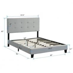 Gray Full Size Upholstered Platform Bed Frame with pull point Tufted Headboard and Strong Wood Slat Support by Huluwat -Southern Enterprises Sales gray huluwat platform beds dj tc w31136118 c3 1000