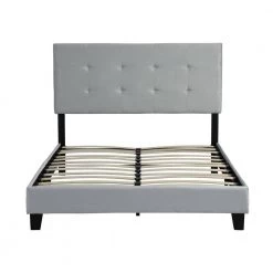 Gray Queen Size Upholstered Platform Bed Frame with pull point Tufted Headboard and Strong Wood Slat Support by Huluwat -Southern Enterprises Sales gray huluwat platform beds dj tc w31136119 4f 1000