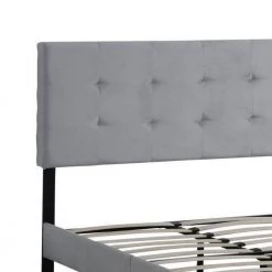 Gray King Size Upholstered Platform Bed Frame with pull point Tufted Headboard and Strong Wood Slat Support by Huluwat -Southern Enterprises Sales gray huluwat platform beds dj tc w31136120 4f 1000