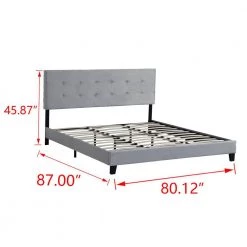 Gray King Size Upholstered Platform Bed Frame with pull point Tufted Headboard and Strong Wood Slat Support by Huluwat -Southern Enterprises Sales gray huluwat platform beds dj tc w31136120 c3 1000