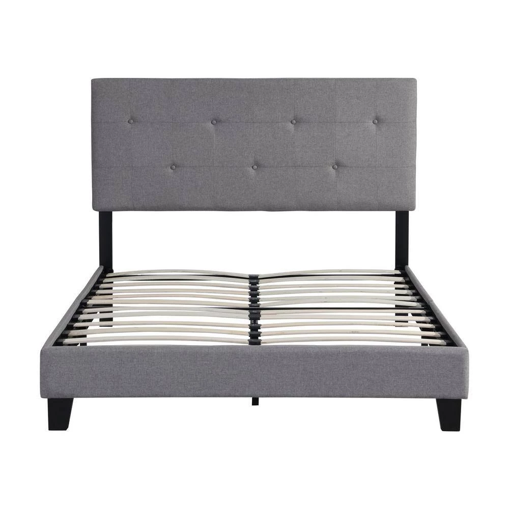 Grey Full Size Upholstered Platform Bed Frame with Modern Button Tufted Linen Fabric Headboard and Wood Slat Support by Huluwat 6 Grey Full Size Upholstered Platform Bed Frame with Modern Button Tufted Linen Fabric Headboard and Wood Slat Support by Huluwat - Image 4