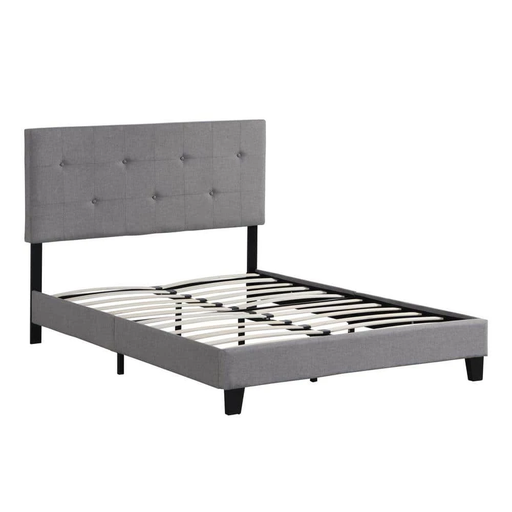 Grey Full Size Upholstered Platform Bed Frame with Modern Button Tufted Linen Fabric Headboard and Wood Slat Support by Huluwat 3 Grey Full Size Upholstered Platform Bed Frame with Modern Button Tufted Linen Fabric Headboard and Wood Slat Support by Huluwat