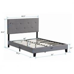 Gray Queen Size Upholstered Platform Bed Frame with Button Tufted Linen Fabric Headboard by Huluwat -Southern Enterprises Sales gray huluwat platform beds dj tc w31136122 c3 1000