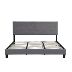 Gray King Size Upholstered Platform Bed Frame with Button Tufted Linen Fabric Headboard and Wood Slat Support by Huluwat -Southern Enterprises Sales gray huluwat platform beds dj tc w31136123 4f 1000
