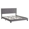 Gray King Size Upholstered Platform Bed Frame with Button Tufted Linen Fabric Headboard and Wood Slat Support by Huluwat -Southern Enterprises Sales gray huluwat platform beds dj tc w31136123 64 1000